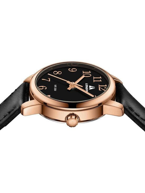 Women Black Rose Gold Leather Strap Analog Quartz Luminous Dial Waterproof Watch